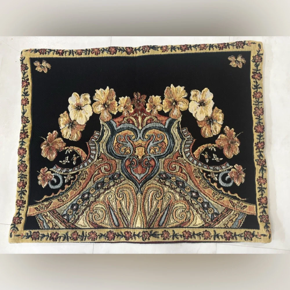 Soft Surroundings Black and Gold Floral Paisley Tapestry Pillow Sham Ariya - Picture 1 of 6